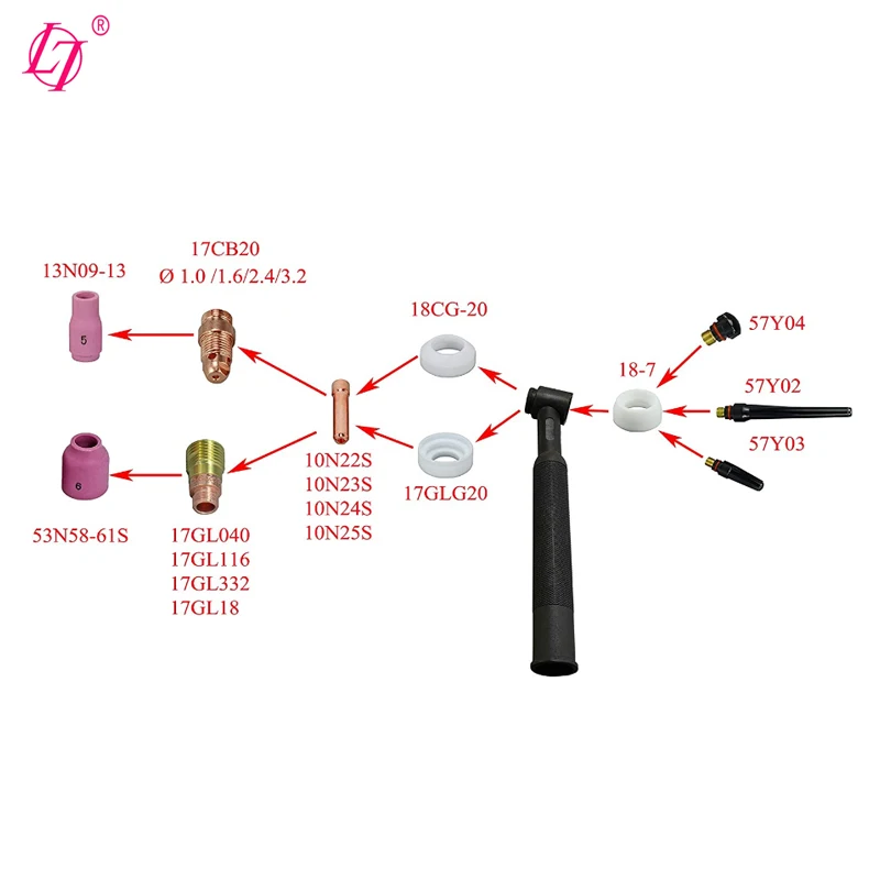 17GLG20 TIG accessories insulator gas lens stubby Gasket Fit DB PTA SR WP 17 18 26 Welding Torch