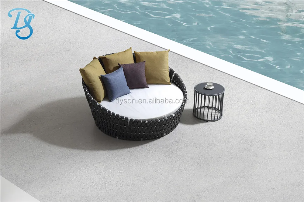 high quality patio garden sun lounger wicker beach round sofa daybed with cushion rattan chaise sunbed