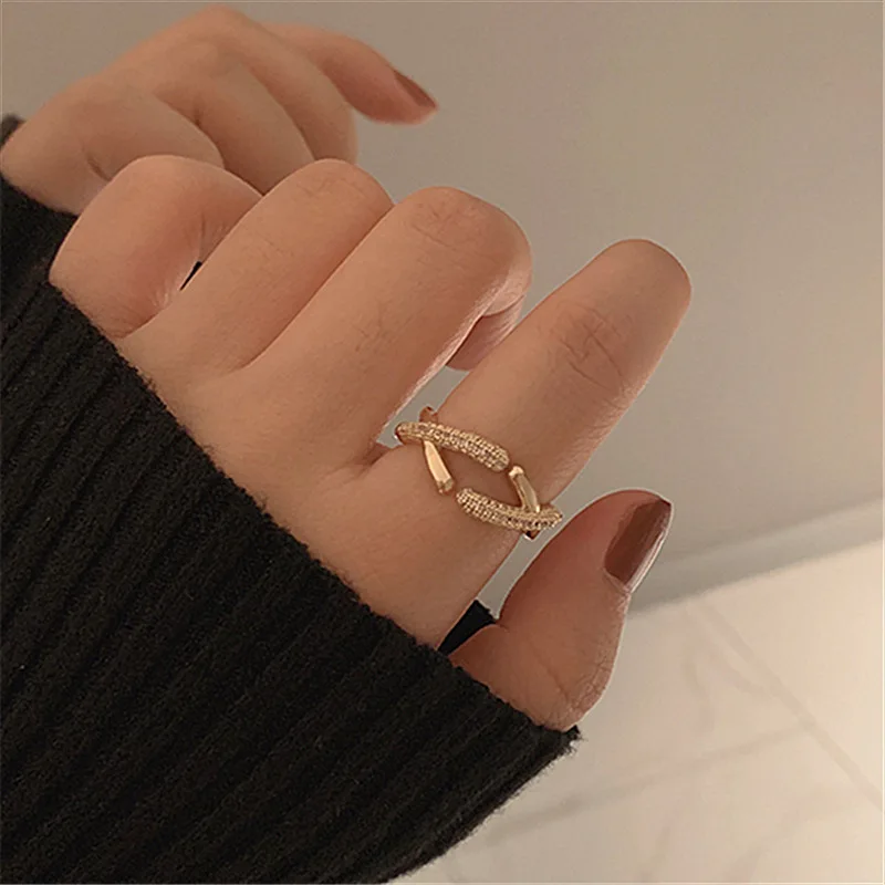 juhu micro-inlaid zircon cross-wound ring female ins tide niche index finger ring open metal ring