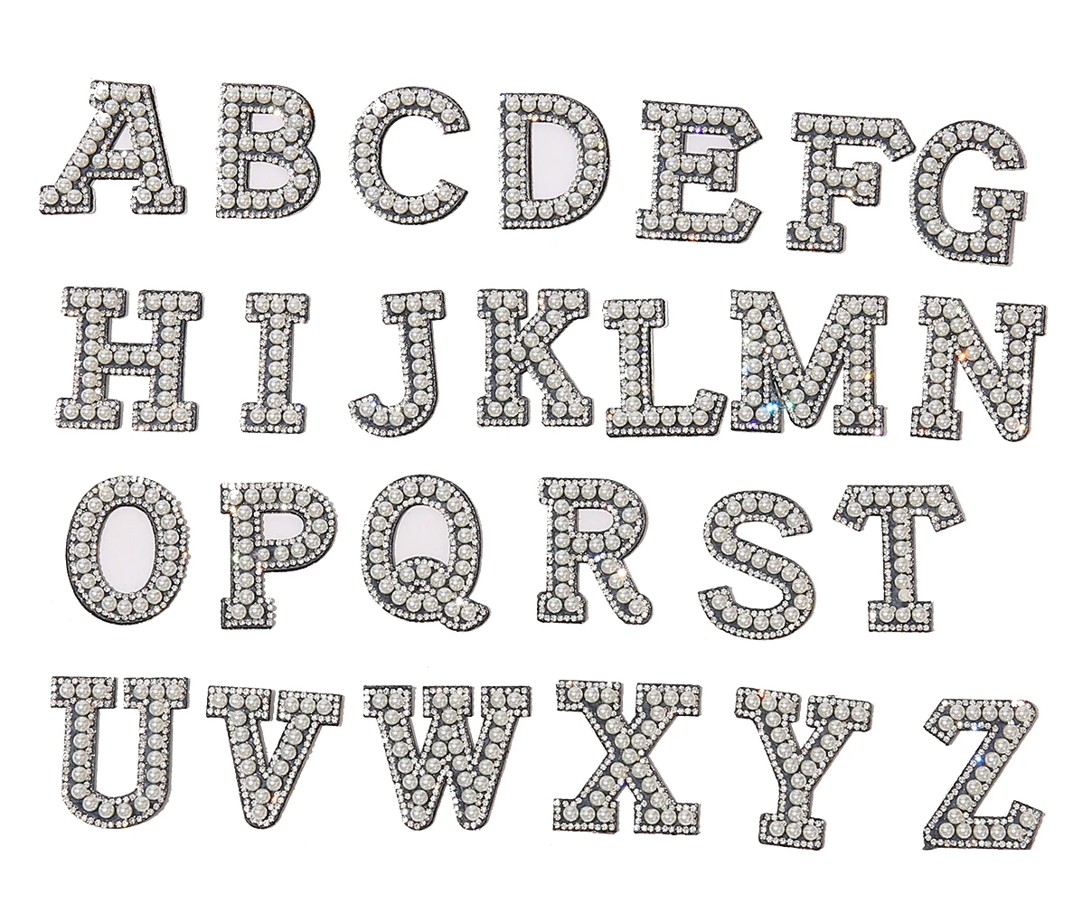 Low MOQ Accessories Stickers Cute Pearl Alphabet Letter Patch Glitter Chenille Patches Embroidery Patches