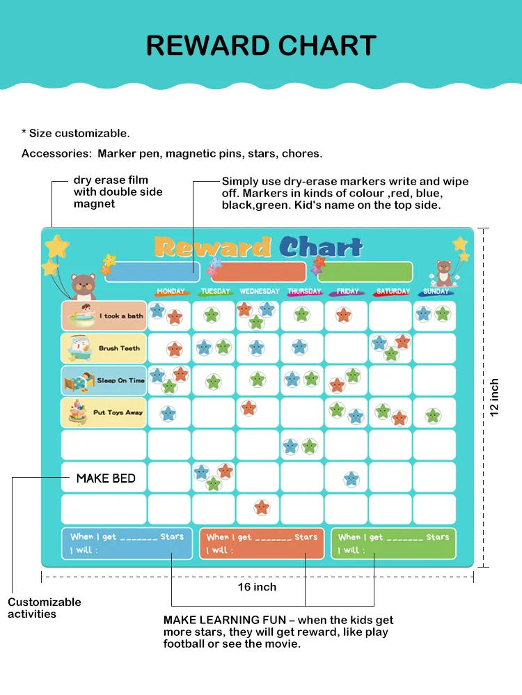 2022 Amazon Hot Sell Creative Potty Training Stylish Magnetic Kids Children Reward Chore Charts Fridge Magnet