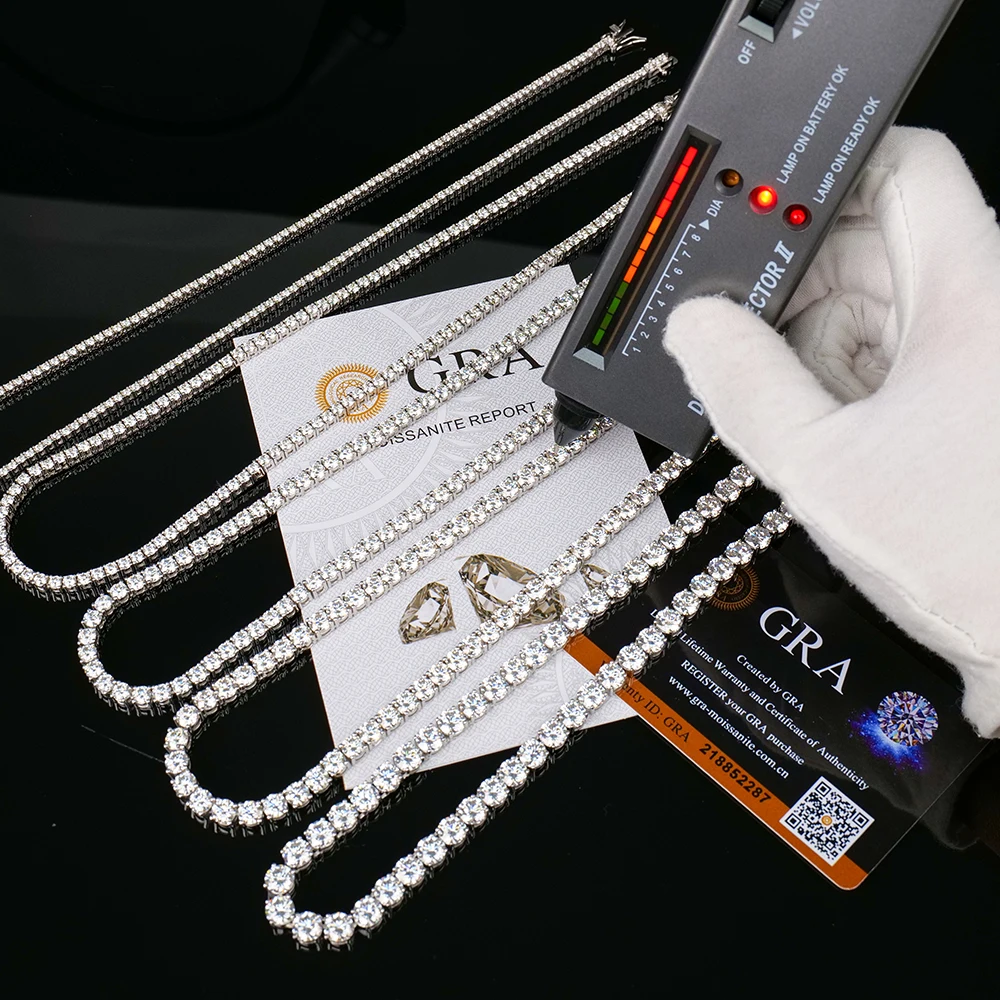 Wholesale S925 Sterling Silver Gra Certified VVS Mossanite Moissanite Diamond Tennis Necklace Chain Men Women Hip-Hop Jewelry