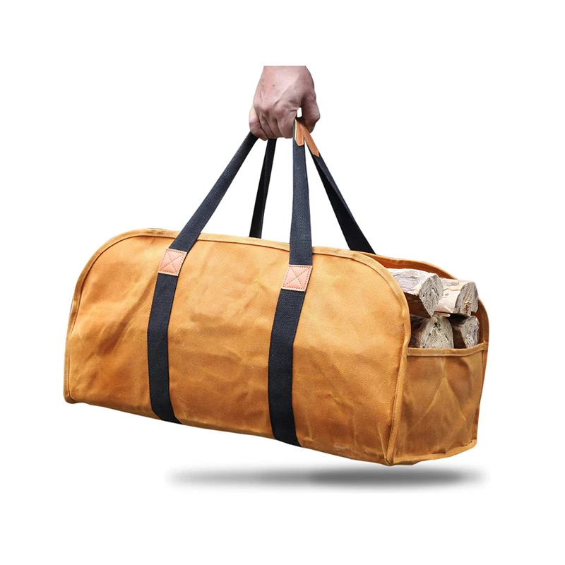 Log Carrier for Firewood Waxed Canvas Durable Fireplace Wood Holder Tote Bag Durable Firewood Carrier Bag