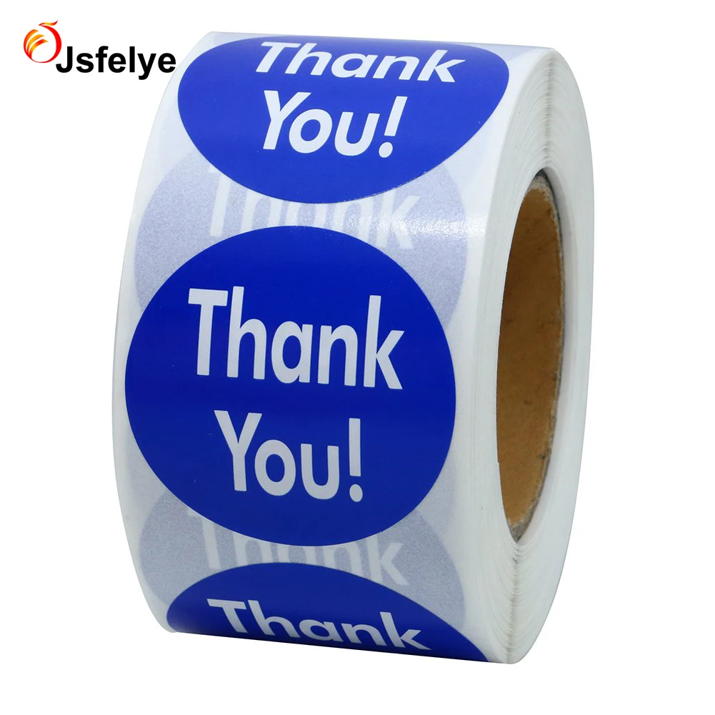 1.5 inch Blue Thank You Stickers Round Self Adhesive Labels