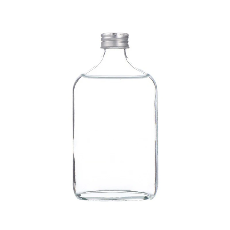High quality hot selling 100ml gin glass bottle with aluminum sealing cap flat wine bottle