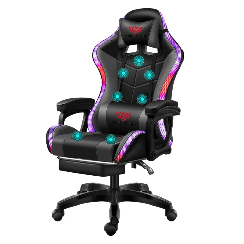 Игровой компьютерный стул из искусственной кожи игровой массажный гоночный с подсветкой и динамиками