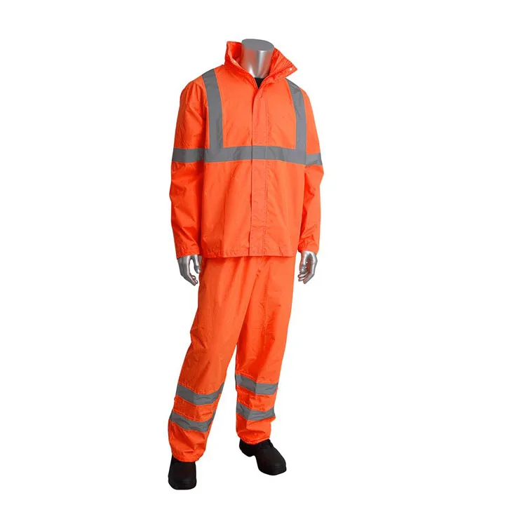 Class 3 Two-Piece Value Rain Suit Set, Waterproof PU Coated, Hi Vis Orange  SafetyGear coveralls For worker