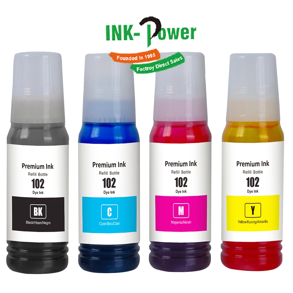INK-POWER 102 Premium Compatible Color Bottle Dye Refill Encre Eco Ink for Epson EcoTank ET-2750 Printer