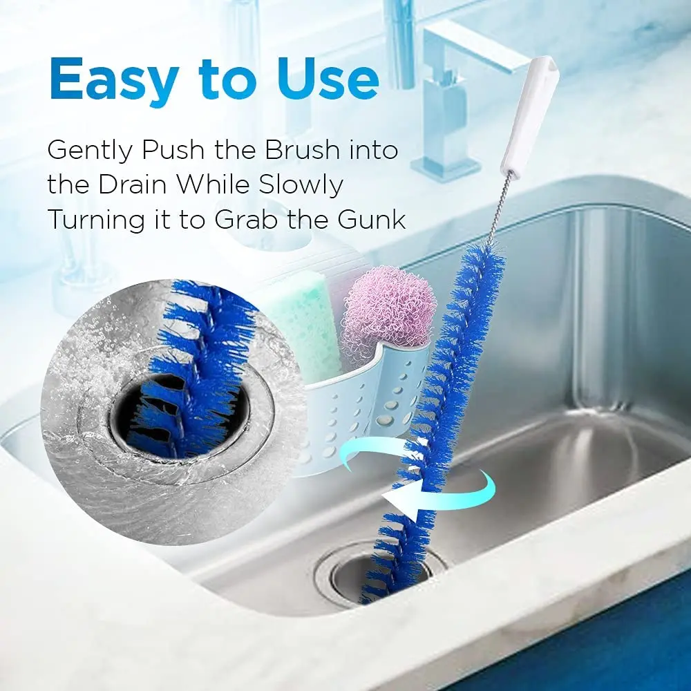 Fuller Brush Drain Cleaner Brush Flexible Thin Long Scrub Cleaner for Tubes Pipes Bristled Stick for Clean Dish washer Drains