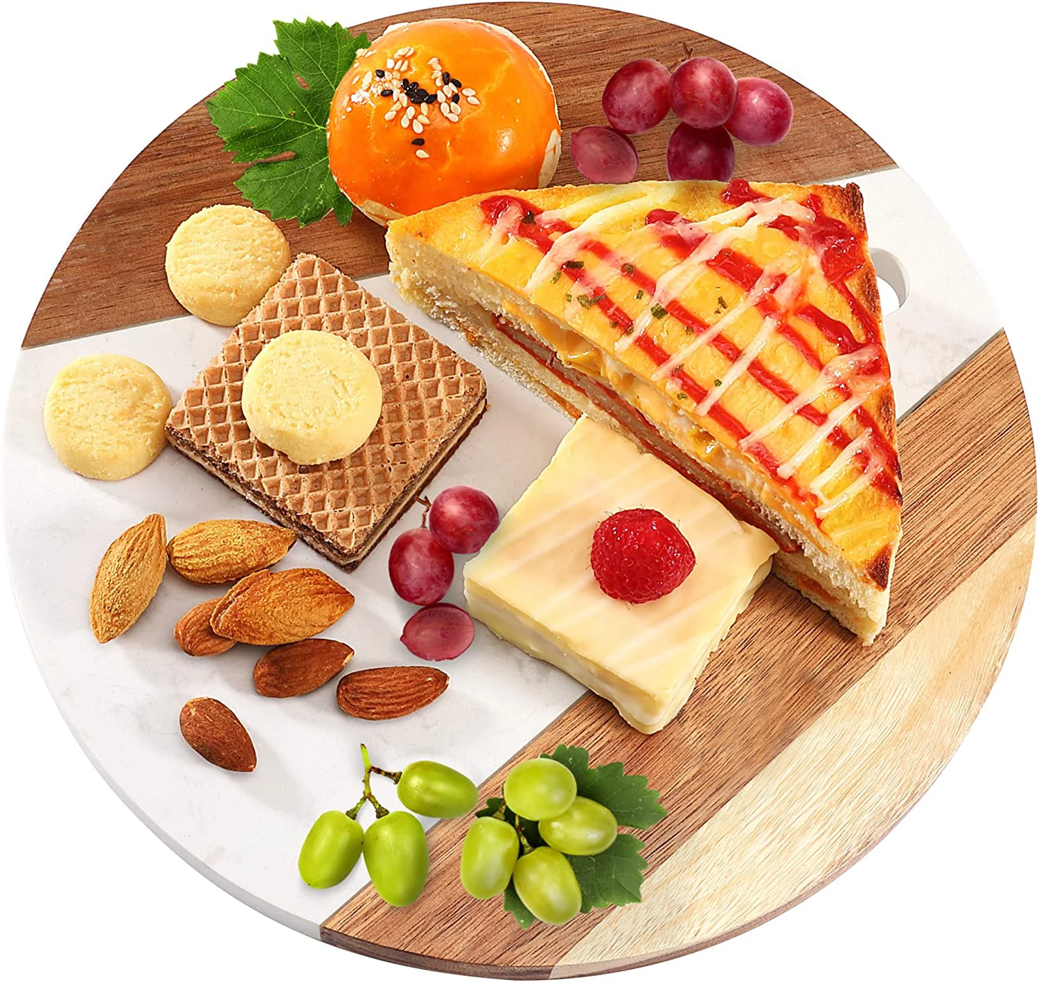 Custom Round Shape Multifunction Chopping Board Marble And Wood Cheese Cutting Board