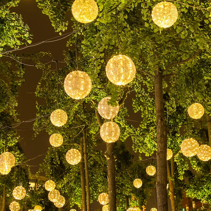 Wholesale 20/30/40/50cm Led Globe Rattan Ball Light Landscape Hanging Light Outdoor Round Ball Light Decor For Tree