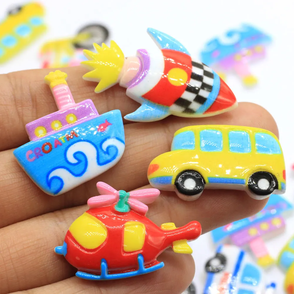 Mix Style Transportation Resin Car/Boat/Bike/Helicopter/Rocket Miniature Flatback Cabochon DIY Craft Scrapbooking