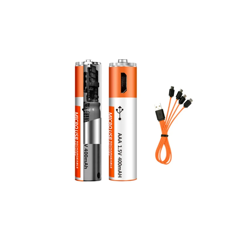 Hot Selling 600mWh 1.5V Li-Ion Type C Lithium Ion Cell 400mAh Size Triper A Micro USB Port Rechargeable Battery AAA