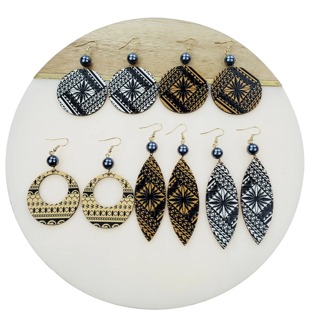
Acrylic black pearl hawaiian pattern geometric drop earrings for women 2019 wholesale 