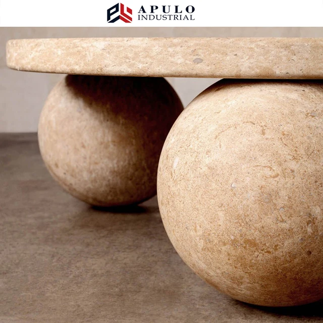 Nordic Natural Stone Furniture 3 Balls Set Round Sphere Beige Travertine Marble Ball Coffee Table