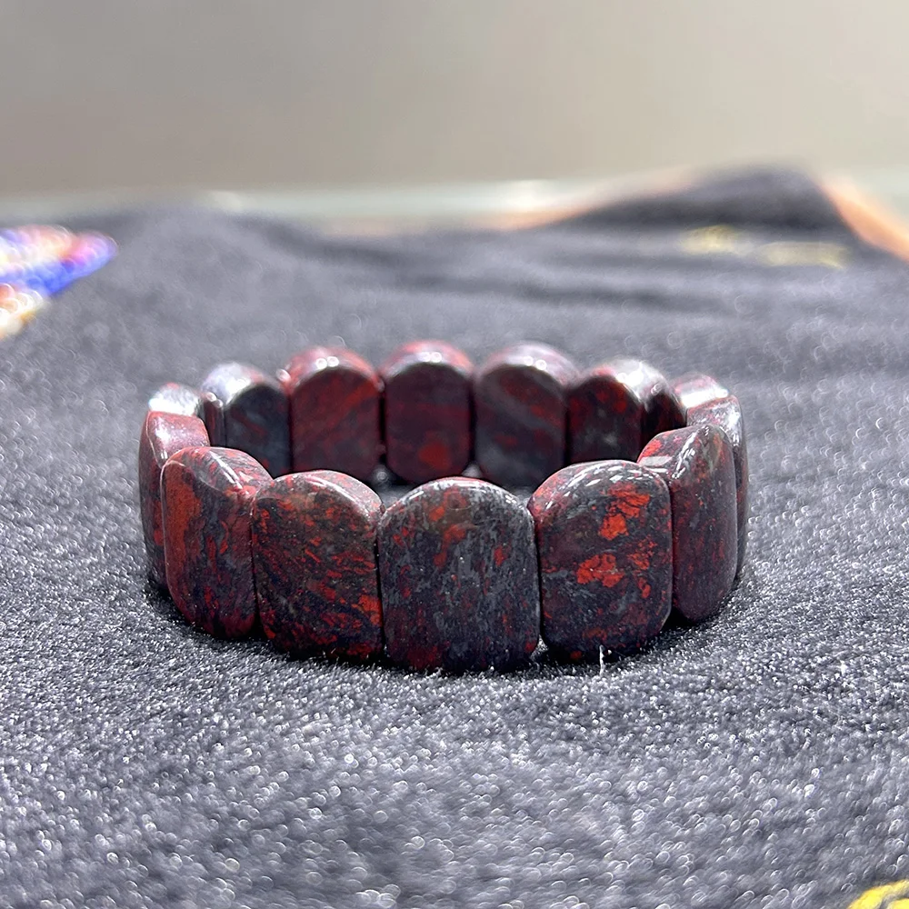 Blood Stone Large Square Bead Elastic Bangle Bracelets