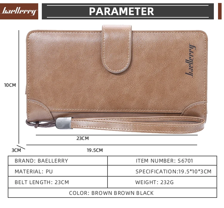 OEM Baellerry Men Long Anti Lost Strap Smartphone Holder Wallet PU Leather Men Clutch business Wallet