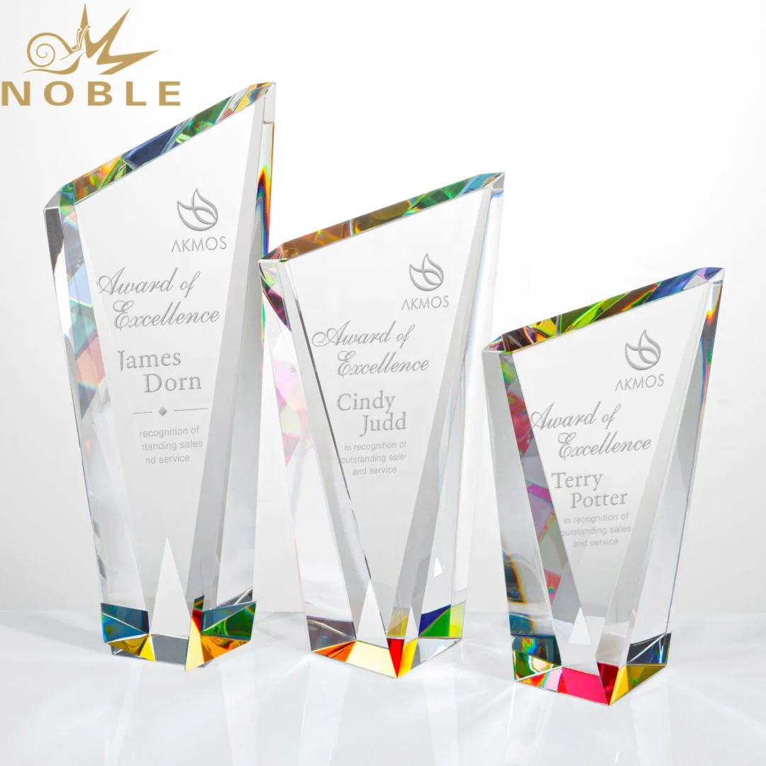 High quality K9 crystal custom block trophy with multi-colored base