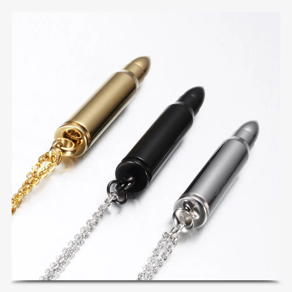 Titanium Steel Men Jewelry, 3 Color Bullet Necklace Pendant, Wholesale Fashion Pendant Necklace Stainless Steel Jewelry