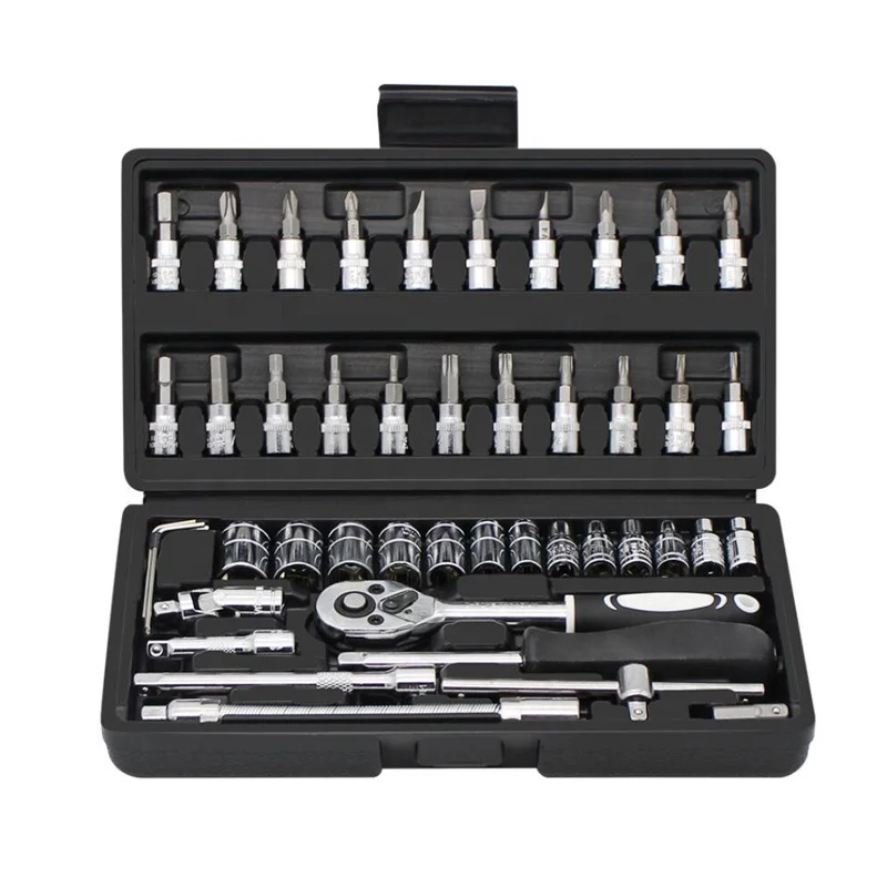 Multifunctional Hand Hardware Tools 46PCS STEEL Torque Ratchet Socket Wrench Set