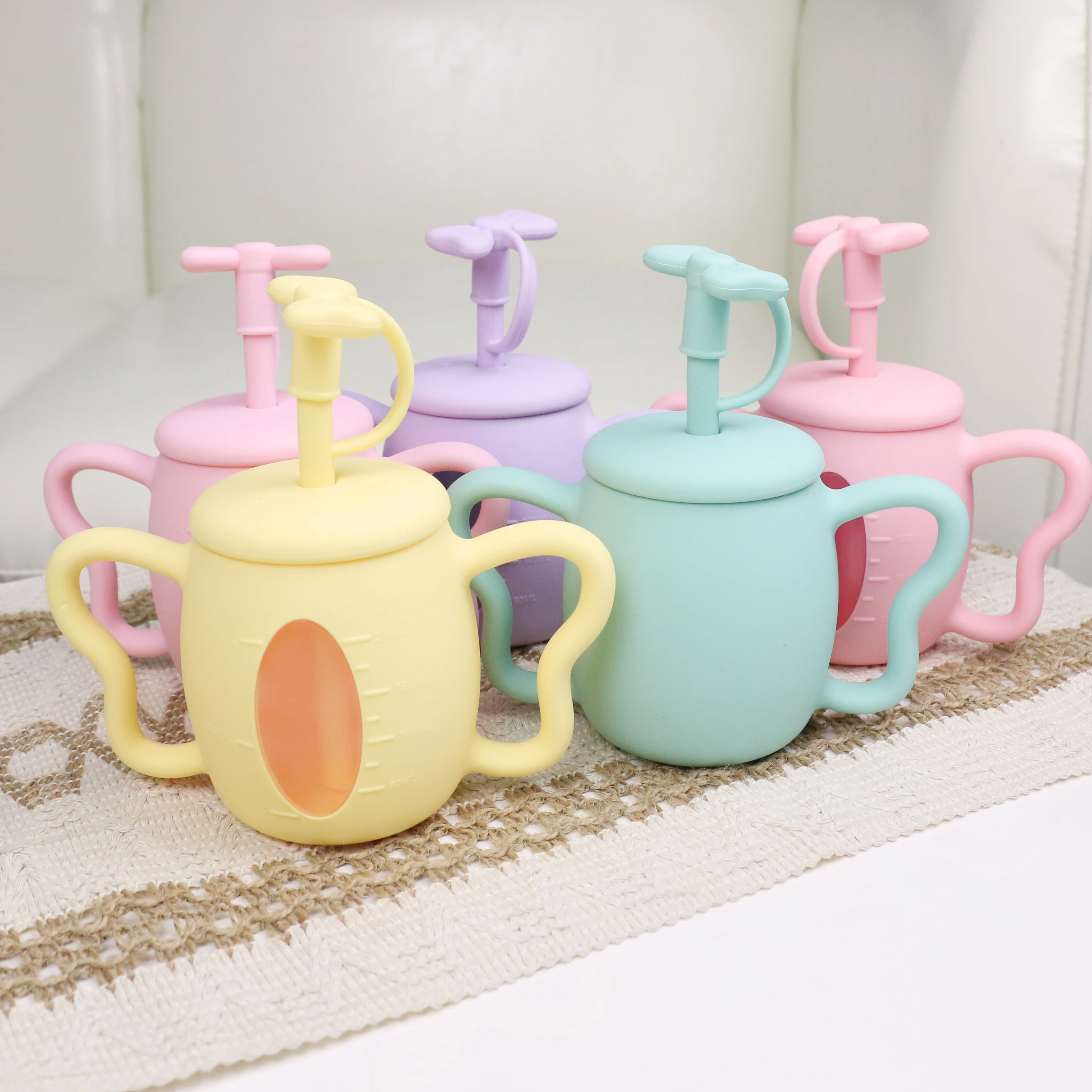 BPA free silicone butterfly shape toddler drinking cup No spill baby learning drinking silicone cup  Food grade  silicone cup wi