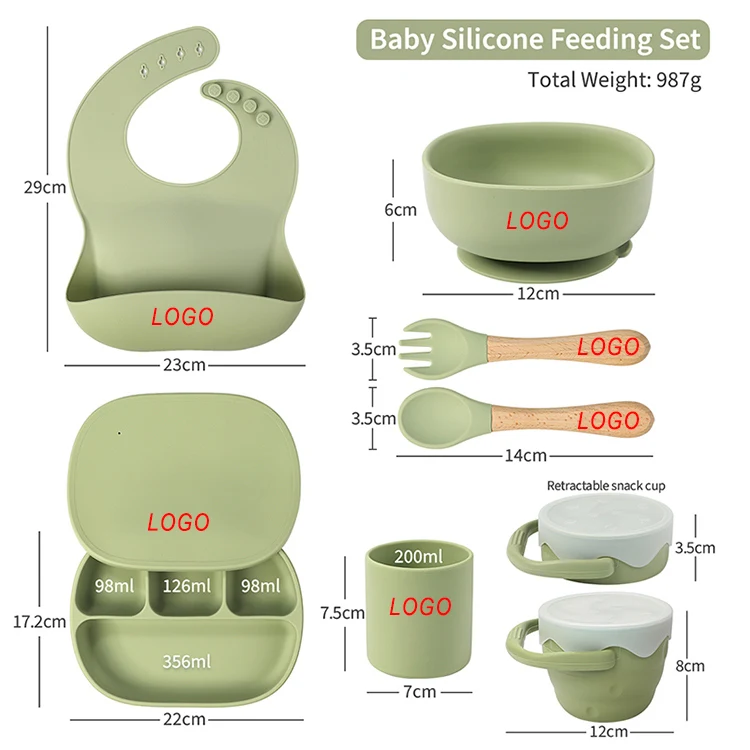 Wholesale Bpa Free Kids Feeder Baby Eco Divider Spoon Bowl Plate Silicone Dishes Cup Feeding Set With Box