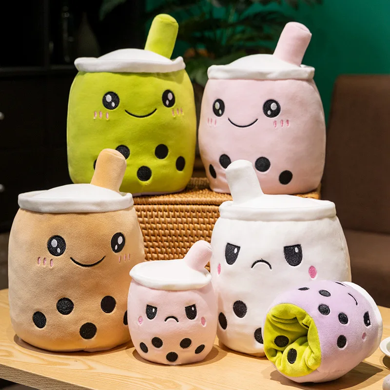 15cm Kawaii Boba Milk Tea Reversible Plush Soft Anti Stress Toy Cute Plush Toy Keychain