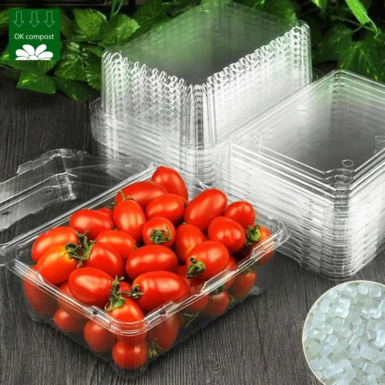 OEM сервис 100% PLA биоразлагаемый Компостируемый прозрачный раскладной контейнер для овощей и фруктов