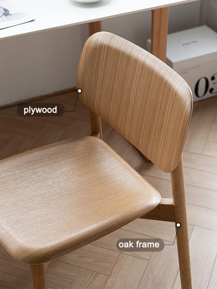 Nordic classic modern dining side chair solid wood oak plywood for dining room restaurant study work stackable
