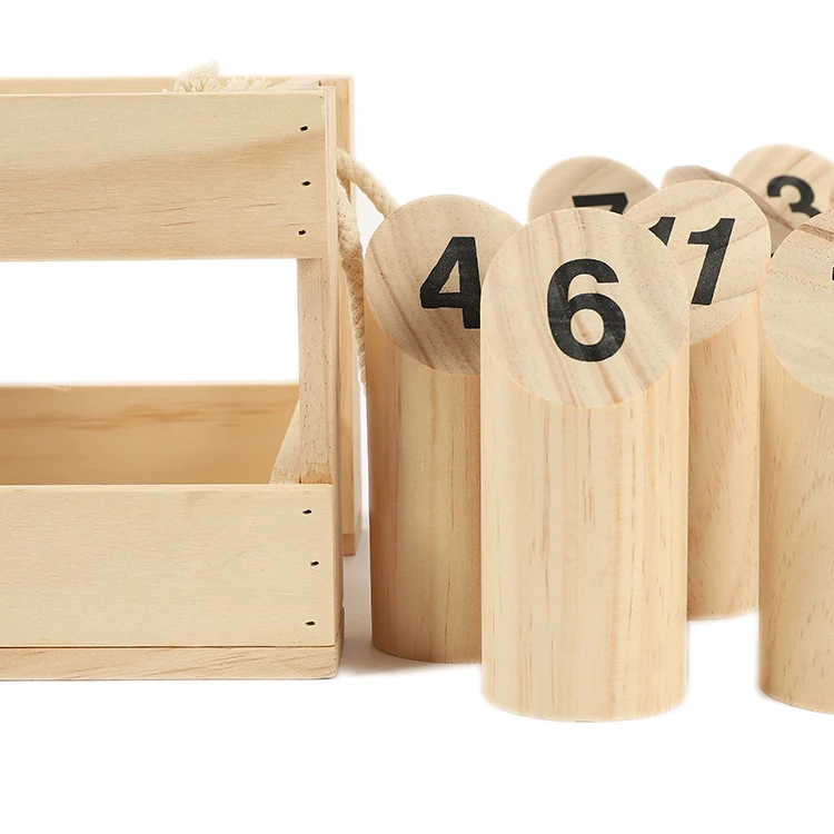 
WAFFLE GAMES Premium Natural Wood Outdoor Lawn Number Kubb With Durable Crate 