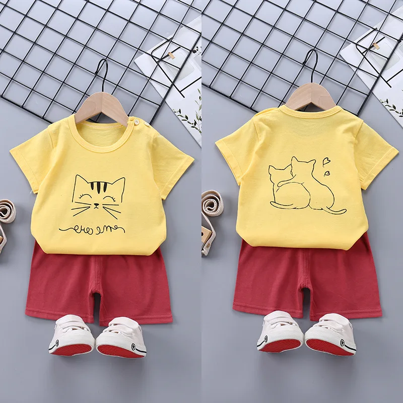 Children Clothing Set Kids Boys Summer Sports Casual Short Sleeve Clothing Sets Solid Color Girls T-shirt Set 2pcs Custom Logo