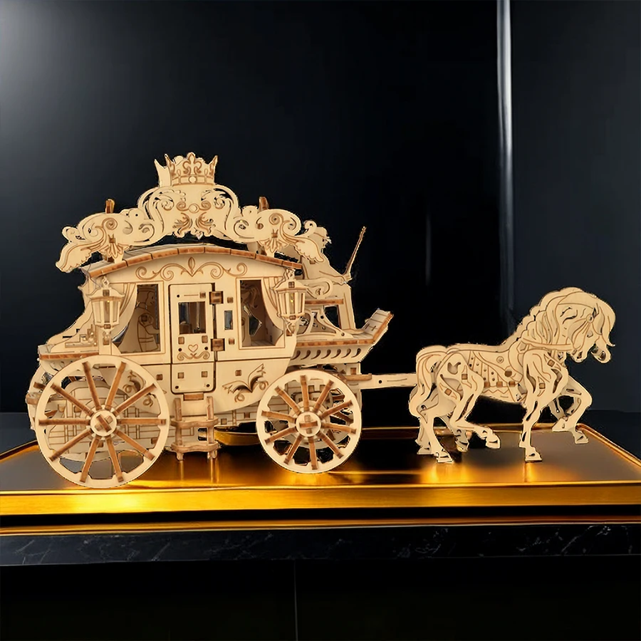 New Educational Toys Laser Cut machine scale model Royal Carriage Wood jigsaw Diy Crafts unique Gift Ideas 3D Wooden Puzzles