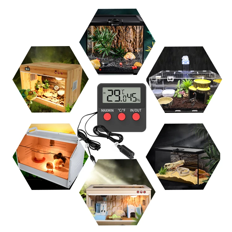 Aquarium Water Thermometer Temperature Humidity Meter for Tank Reptile with Waterproof Probe and Suction Cup