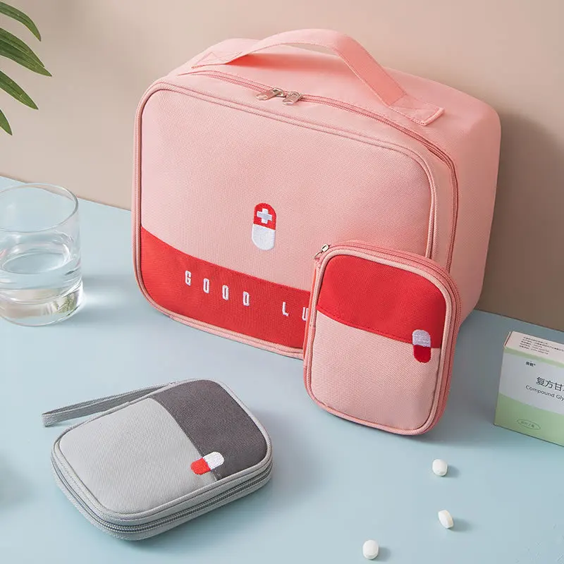 First Aid Bag Medication Organizer Emergency Empty Pouch Carrier Travel Medicine Pill Case with Handle Medical Embroidered Bags