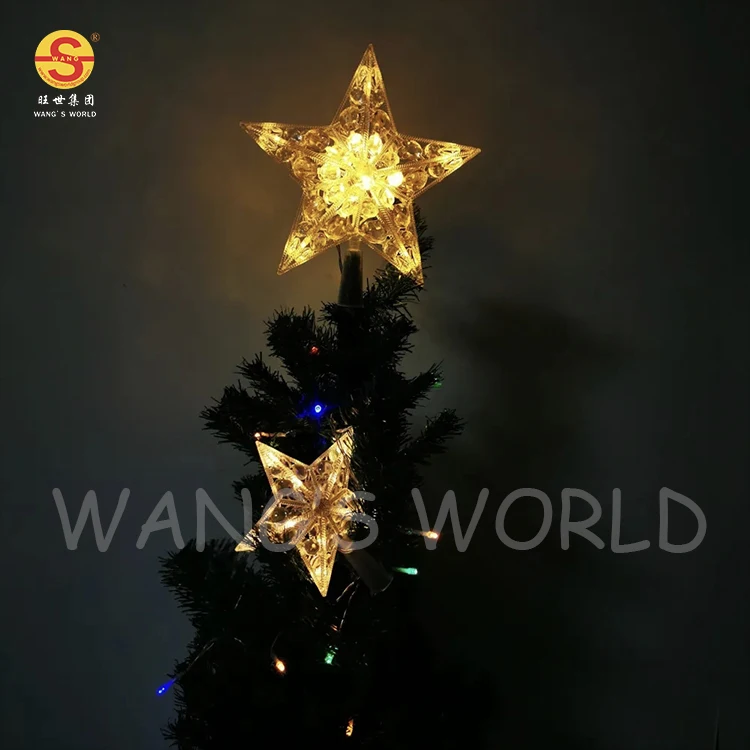 New Led Star- Shaped Light 1pc Pentagram Tree Top Star Xmas Tree Hanging Sign Glitter Christmas Tree Topper Lighted