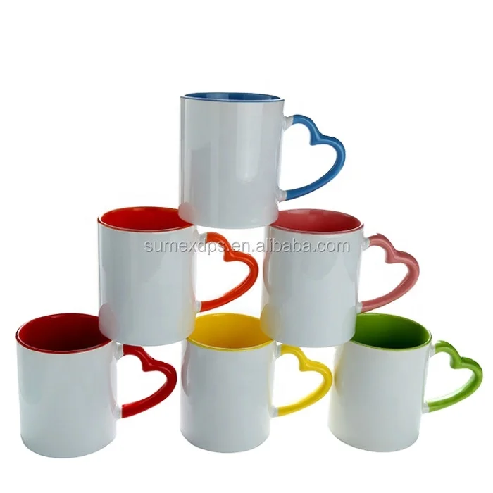 MR.R 11oz White Ceramic Mug with Cute Heart Handle Sublimation Blanks for Business Gifts