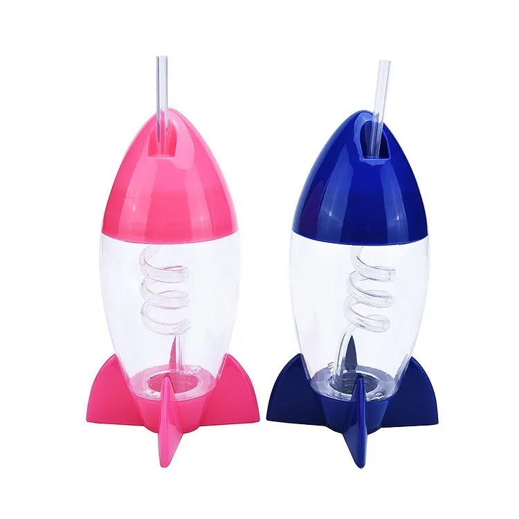 
Kids water bottle rocket shape drinking with sipper straw 