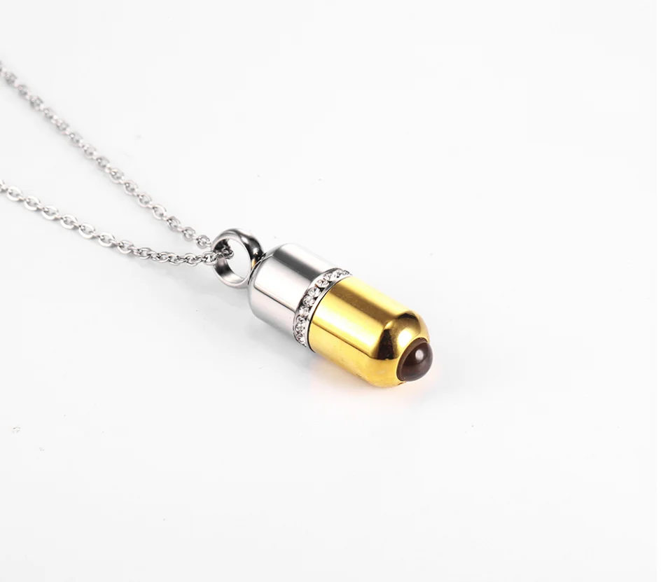 Stainless Steel Gold Crystal Capsule Locket Cremation Urn Pendant Necklace Pill Case Perfume Pendant Keepsake Jewelry For Ash