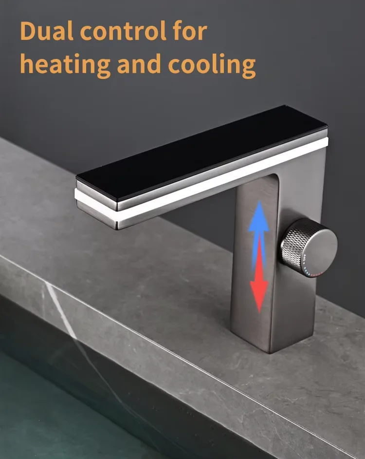LED Intelligent Digital Temperature Display Hydroelectric Power Smart Surround Atmosphere Brass Aluminum Bathroom Basin Faucet