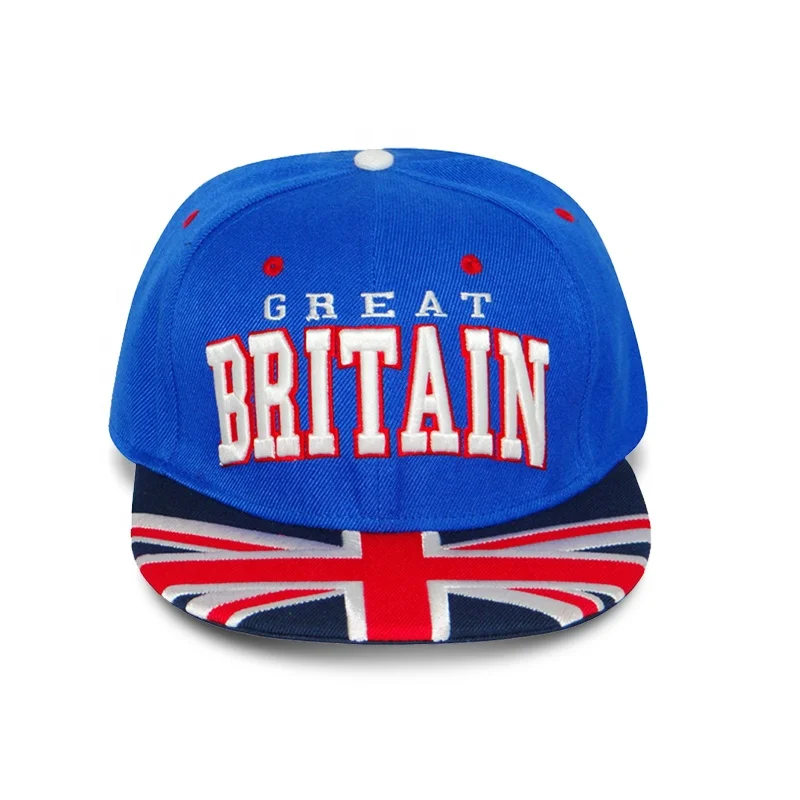 High quality 3D embroidery UK flag logo snapback hat for adult