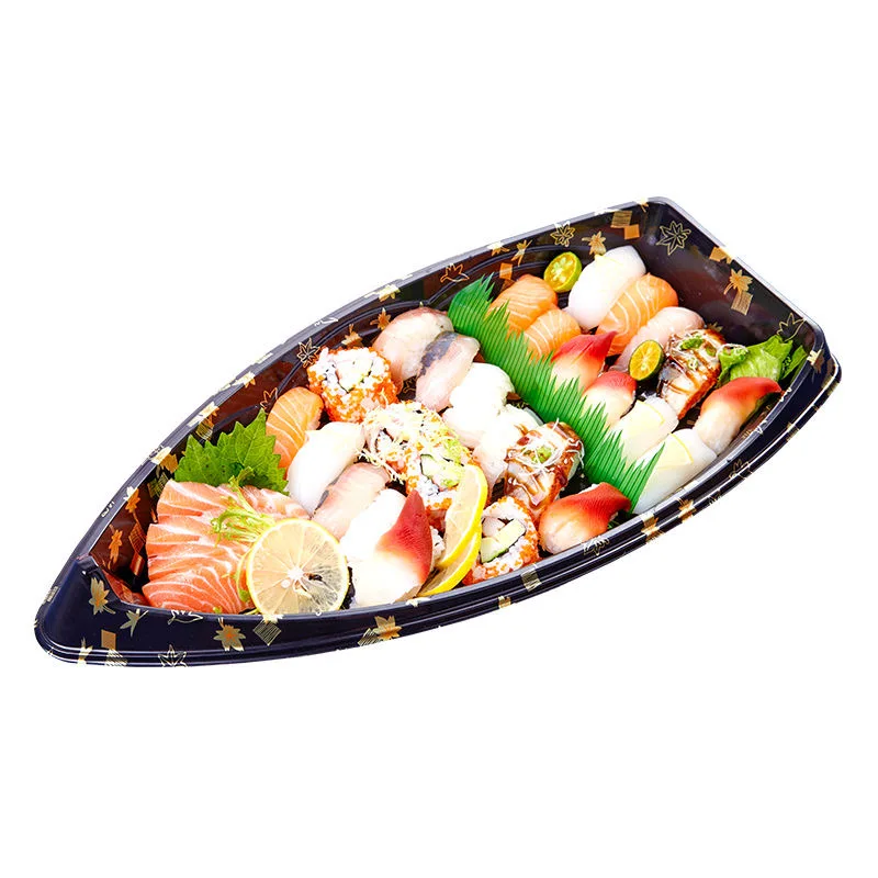 Custom Eco-friendly Luxury Boats Plastic Sushi Box Square Circular Rectangle Black Colored Sushi Takeaway Packaging Box Togo