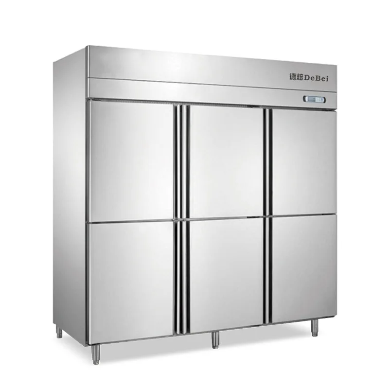 Commercial  Double temperature Four Door Vertical Refrigerator Stainless Steel Cooler Deep Freezer