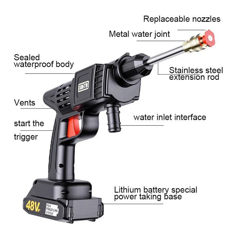 Electric portable mini wireless high pressure car cleaner washing washer gun