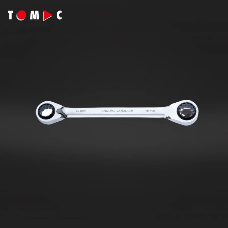 TOMAC 4-in-1 72T Double Box End (10-13-17-19 Mm) Reversible Ratchet Wrench Set Socket Wrench Set