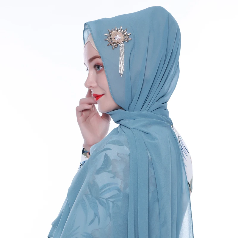 2022 dubai abaya hijab scarf muslim Scarves girls heavy chiffon shawl hijab with flower