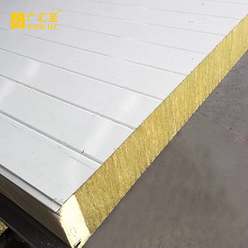 Low cost roofing materials prefabricated sound heat insulated metal rock wool sandwich panel