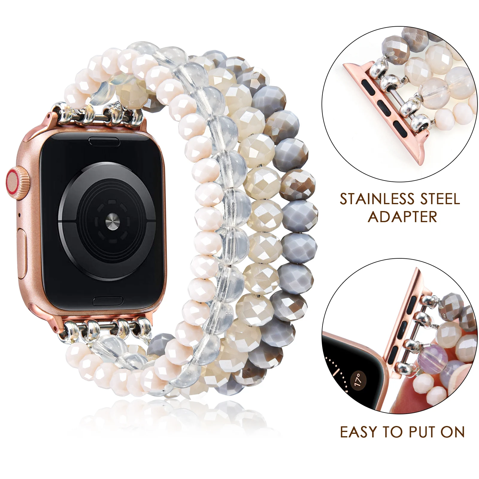 Wholesale Alloy  Elegant watch Strap Black Agate Jewelry Watch Strap Suitable For Watch 1/2/3/4/5/6/7