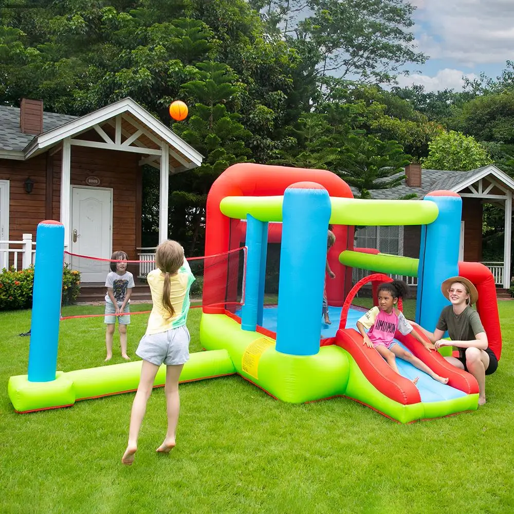 Cheap price extra thick pvc material playhouse trampoline with air blower castle bouncy jump house inflatable bouncer