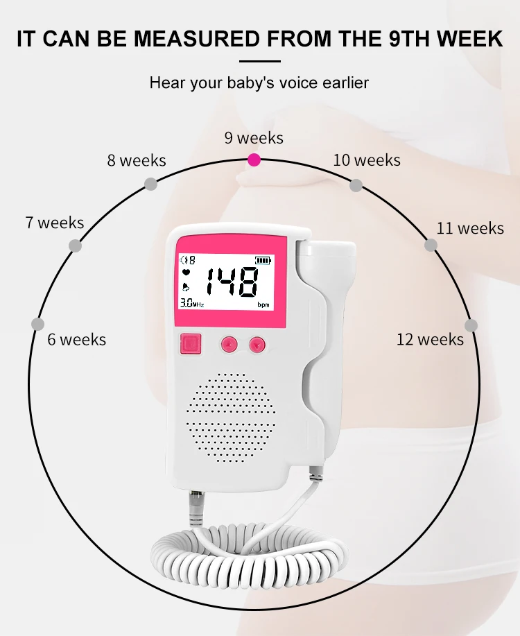 Mini Handheld Fetal Doppler CE certified Monitor Baby Heart Beat Doppler App Record Heart Rate
