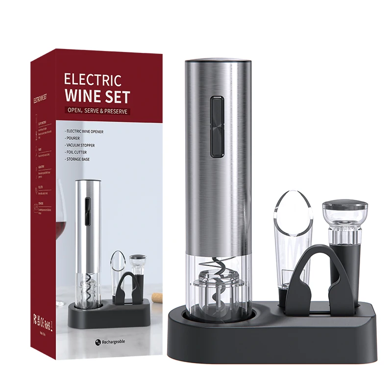 Wholesale cheaper Latest new design 5 in1 rechargeable electronic wine opener set,Electric Wine Opener with charging base